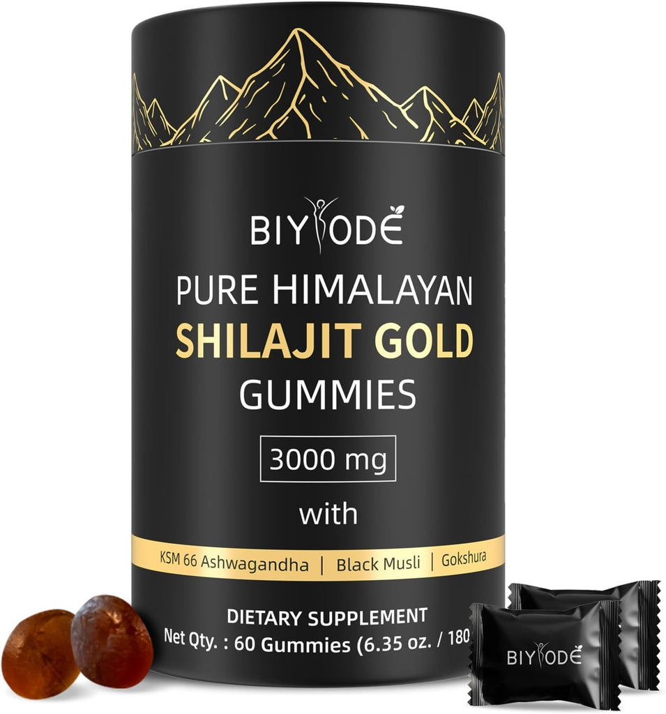 hilajit Gummies: Pure Shilajit Himalayan Rich in Ashwagandha Gaulshura Fulvic Acid 85 Micronutrients Suitable for Men and Women No Added Sugar Non-GMO 100% Natural Organic 60 Gummies