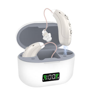 Rechargeable Hearing Aids for Seniors - Digital Sound Amplifier with 40H Playtime, Noise Cancelling, Smart LED Charging Case & 6 Volume Levels (Pair)