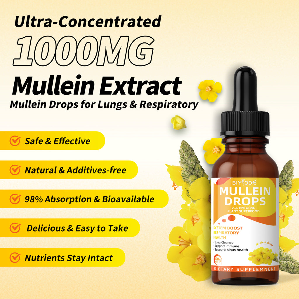 Mullein Drops – 60ml (30-Day Supply) – Natural Mullein Leaf Extract for Respiratory Health, Lung Cleanse & Immune Support – Vegan, Non-GMO, Sugar-Free