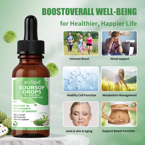 Soursop Graviola Liquid Drops 1800mg - Premium Antioxidant Support for Immune Health, Digestion, Relaxation & Sleep - Vegan, Gluten-Free, Sugar-Free (1 Fl Oz, 30-Day Supply)