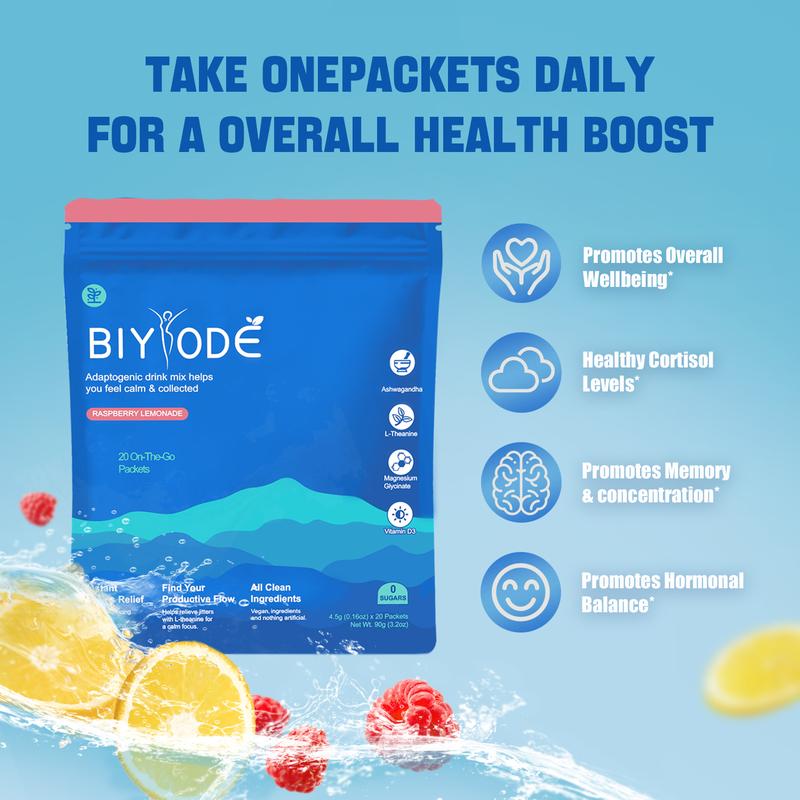 BIYODE-vegan Calming Drink Mix, raspberryKsm-66 Ashwagandha, Vitamin D3, wellnesssupplements for Relaxation & metabolism