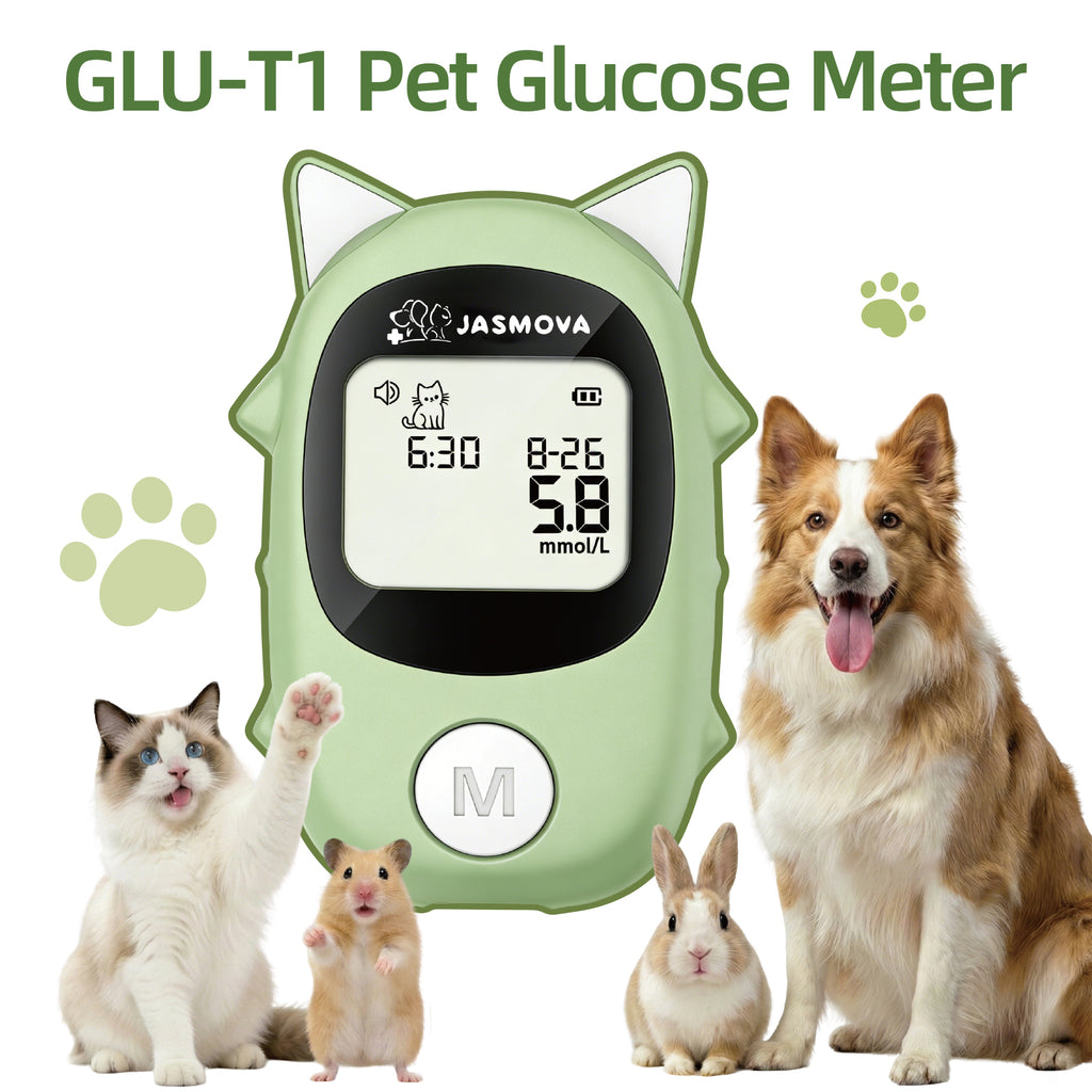 Smart Bluetooth Pet Glucose Monitor by JASMOVA | 0.8μL Micro-Sampling for Dogs & Cats