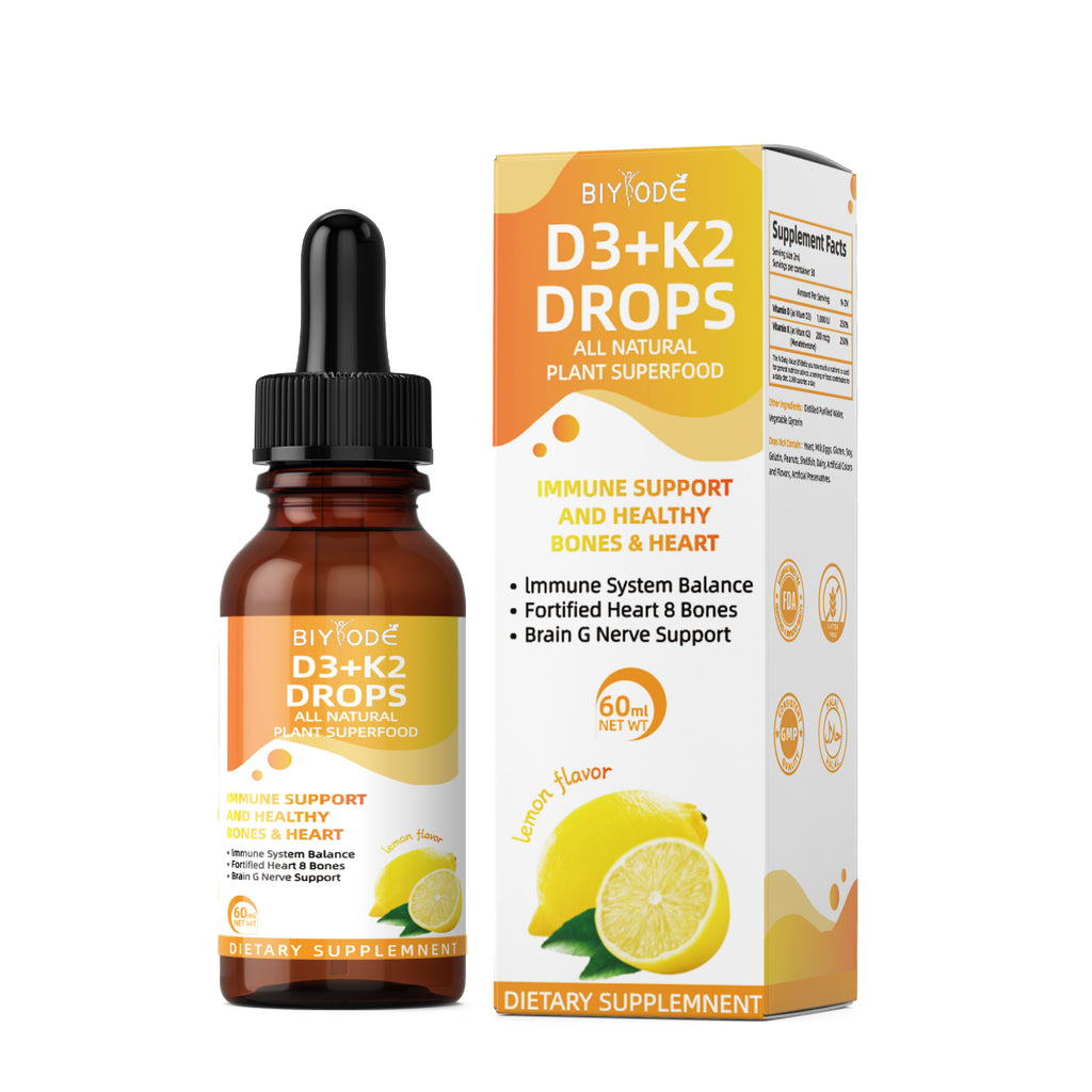 Vitamin D3 & K2 Liquid Drops, 60ml – 1000 IU Vitamin D3 & 200 mcg Vitamin K2 (MK-7) – Liposomal Enhanced Absorption, Immune Support, Bone & Heart Health, Non-GMO, Lemon Flavor