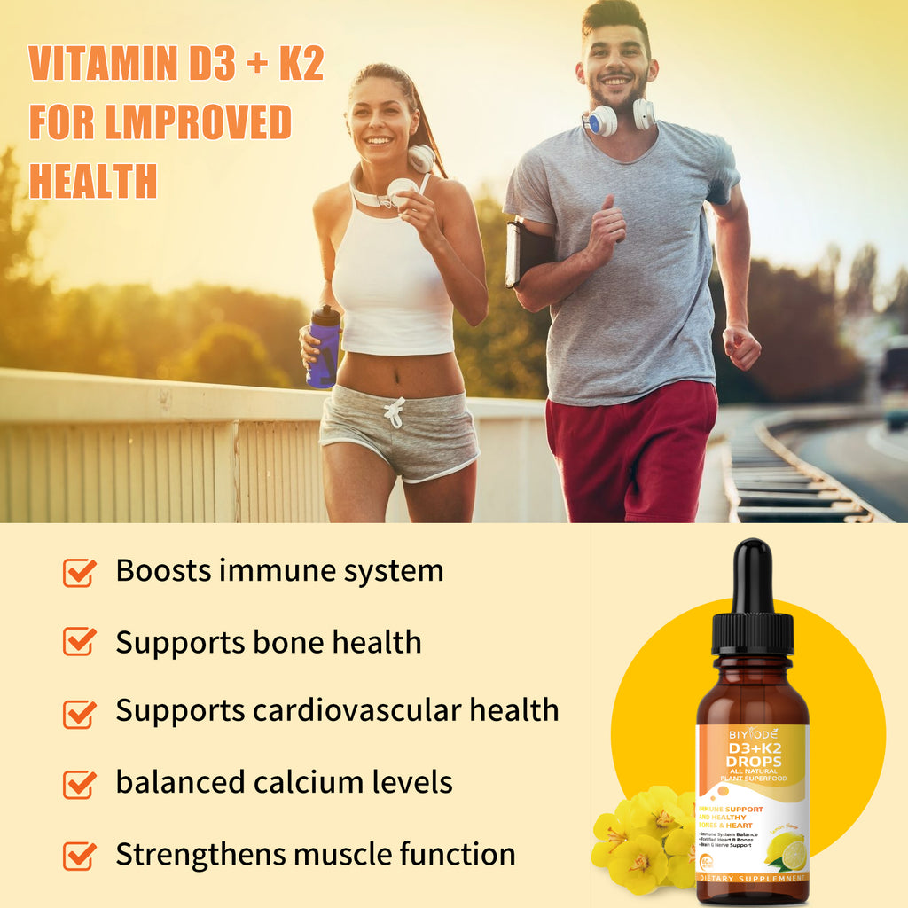 Vitamin D3 & K2 Liquid Drops, 60ml – 1000 IU Vitamin D3 & 200 mcg Vitamin K2 (MK-7) – Liposomal Enhanced Absorption, Immune Support, Bone & Heart Health, Non-GMO, Lemon Flavor