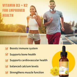 Vitamin D3 & K2 Liquid Drops, 60ml – 1000 IU Vitamin D3 & 200 mcg Vitamin K2 (MK-7) – Liposomal Enhanced Absorption, Immune Support, Bone & Heart Health, Non-GMO, Lemon Flavor