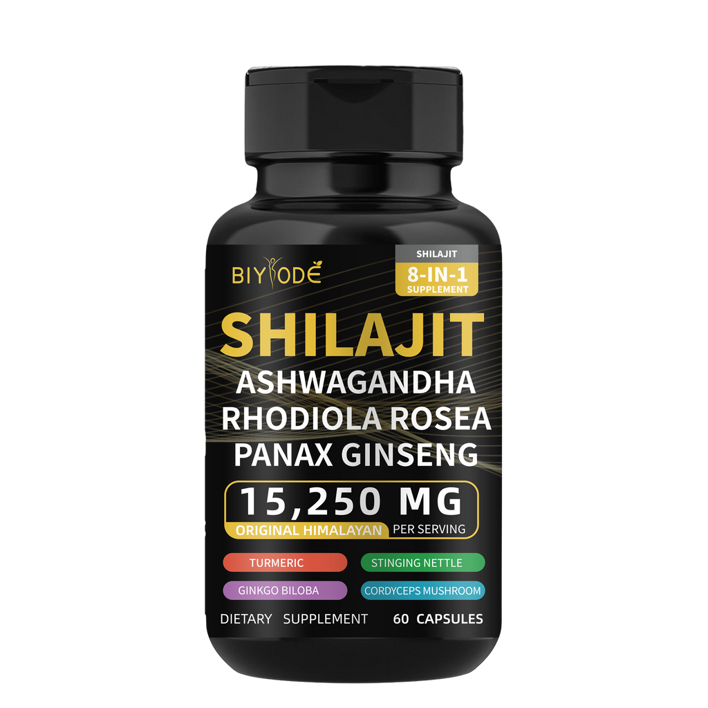 Shilajit Capsules for Man 8-in-1 Shilajit 9000 Ashwagandha 2000 Rhodiola Rosea 1000 Ginseng 1500 Cordyceps Mushroom 500 Ginkgo Biloba 500 Stinging Nettle 250 Turmeric 60 Capsules 30 Day Supply