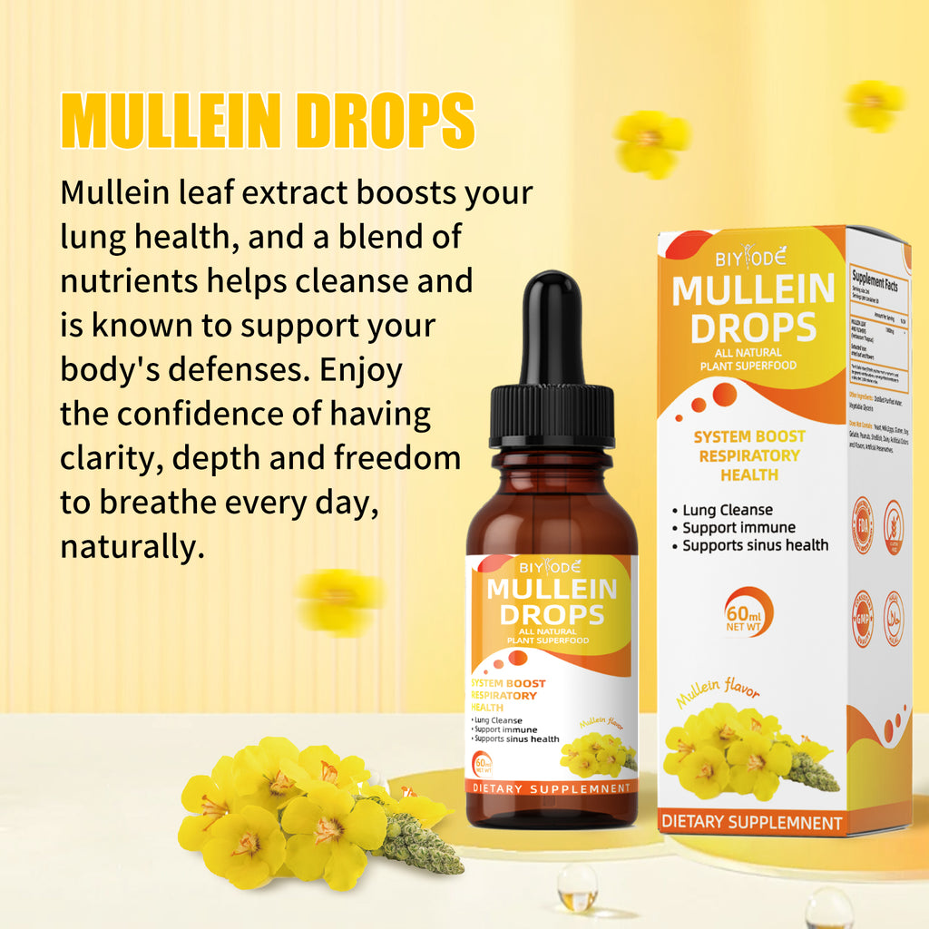 Mullein Drops – 60ml (30-Day Supply) – Natural Mullein Leaf Extract for Respiratory Health, Lung Cleanse & Immune Support – Vegan, Non-GMO, Sugar-Free