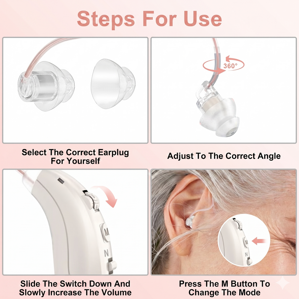 Rechargeable Hearing Aids for Seniors - Digital Sound Amplifier with 40H Playtime, Noise Cancelling, Smart LED Charging Case & 6 Volume Levels (Pair)