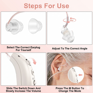 Rechargeable Hearing Aids for Seniors - Digital Sound Amplifier with 40H Playtime, Noise Cancelling, Smart LED Charging Case & 6 Volume Levels (Pair)