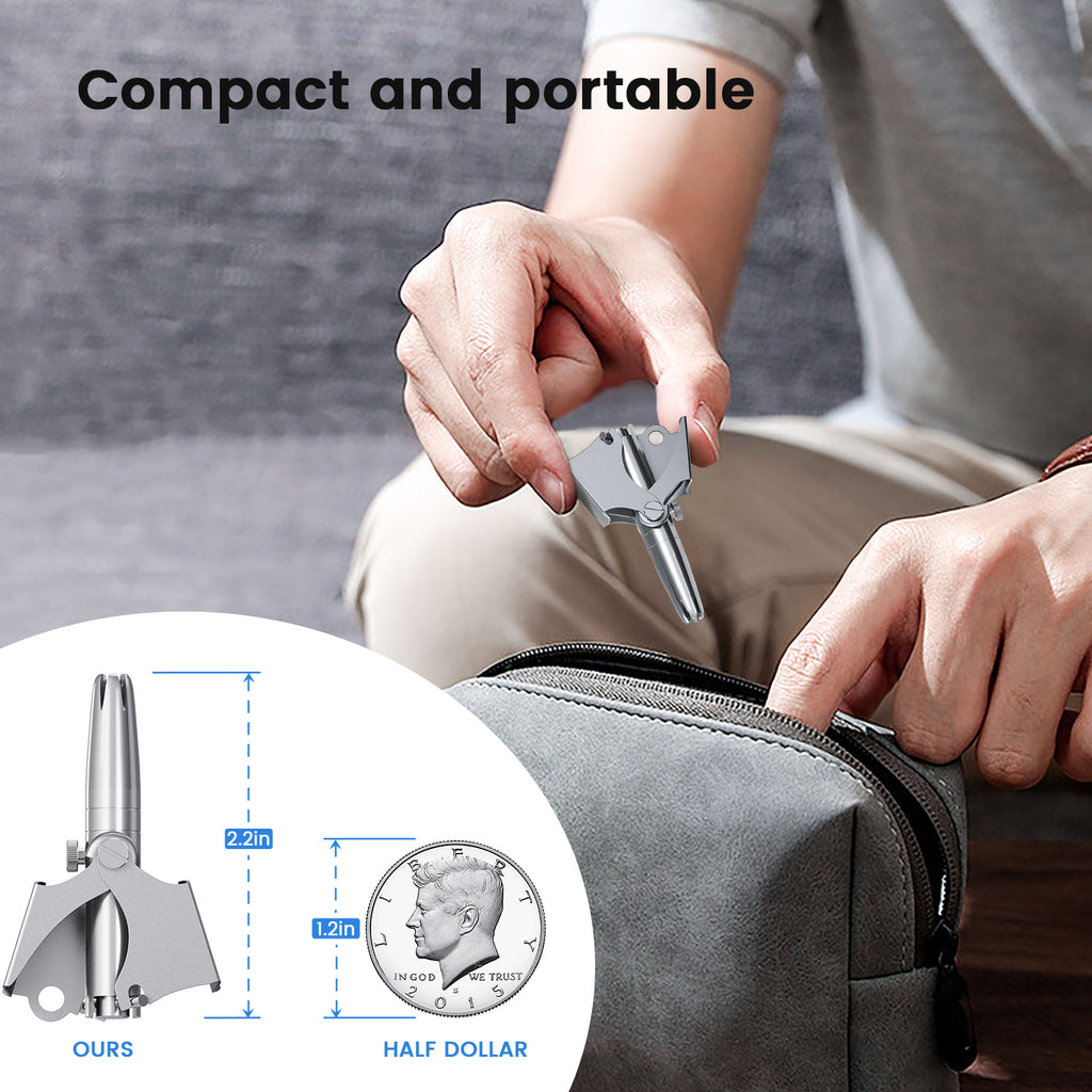 Premium Manual Nose Hair Trimmer for Men and Women,Stainless Steel 6 Teeth V Blade Nasal Hair Clippers for Groom Birdie,Waterproof, Painless, Battery-Free, with Clean Brush & Travel Bag