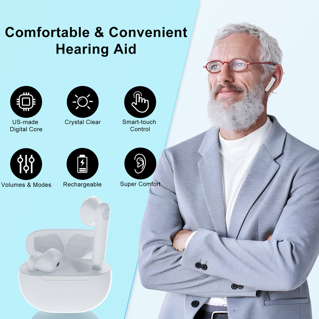 Hearing aids for seniors, with noise cancellation, rechargeable hearing amplifier, Type-C charging