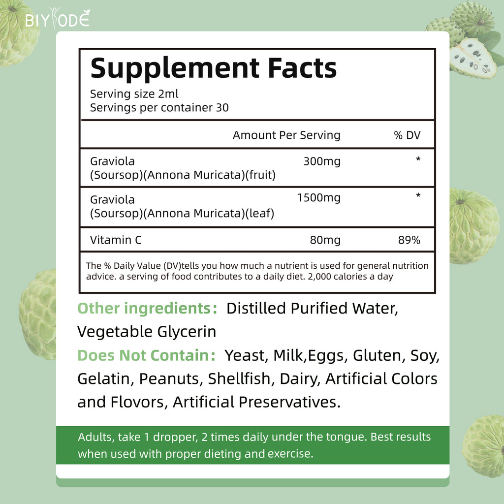 Soursop Graviola Liquid Drops 1800mg - Premium Antioxidant Support for Immune Health, Digestion, Relaxation & Sleep - Vegan, Gluten-Free, Sugar-Free (1 Fl Oz, 30-Day Supply)