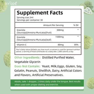 Soursop Graviola Liquid Drops 1800mg - Premium Antioxidant Support for Immune Health, Digestion, Relaxation & Sleep - Vegan, Gluten-Free, Sugar-Free (1 Fl Oz, 30-Day Supply)