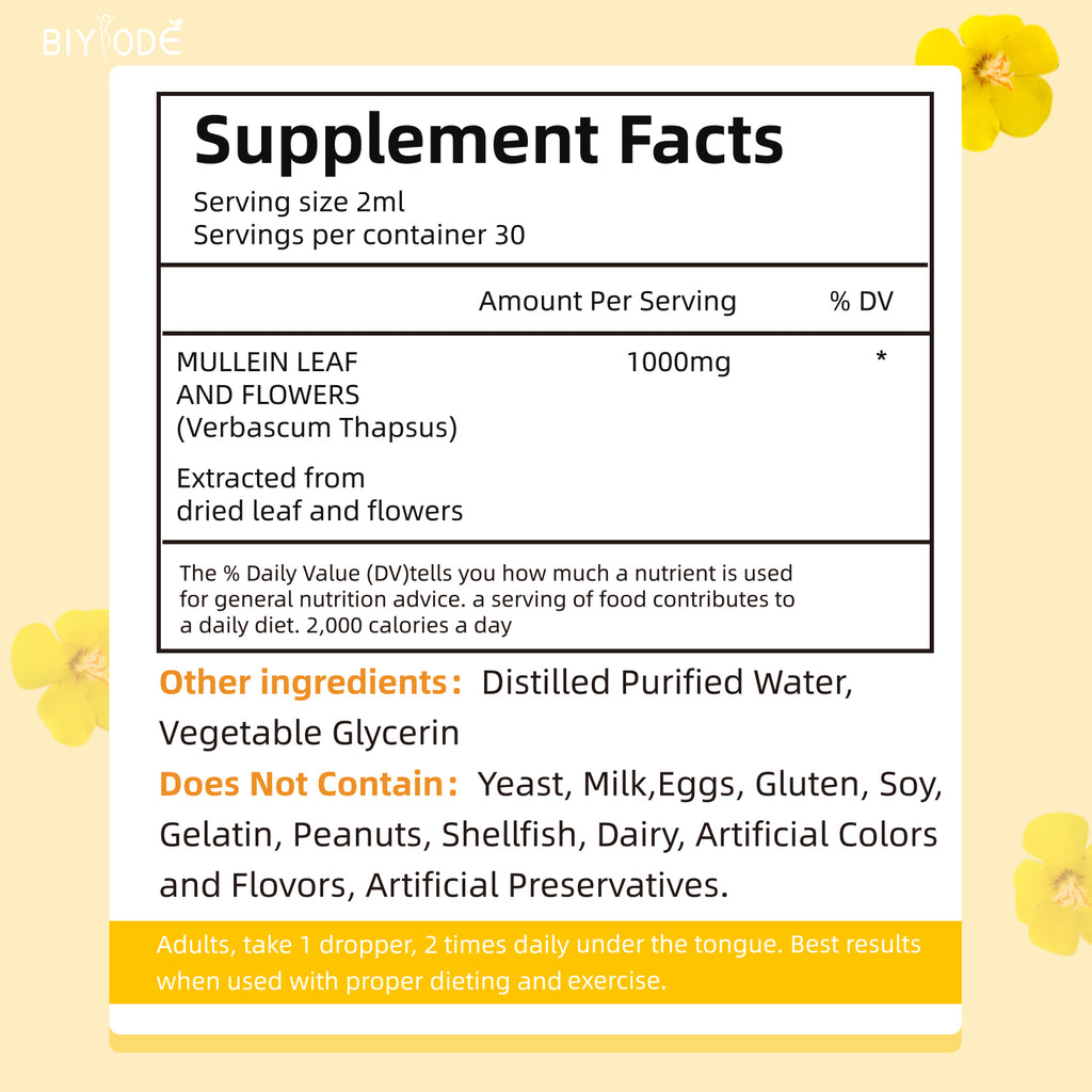 Mullein Drops – 60ml (30-Day Supply) – Natural Mullein Leaf Extract for Respiratory Health, Lung Cleanse & Immune Support – Vegan, Non-GMO, Sugar-Free