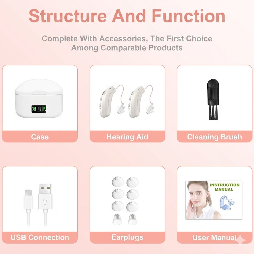 Rechargeable Hearing Aids for Seniors - Digital Sound Amplifier with 40H Playtime, Noise Cancelling, Smart LED Charging Case & 6 Volume Levels (Pair)