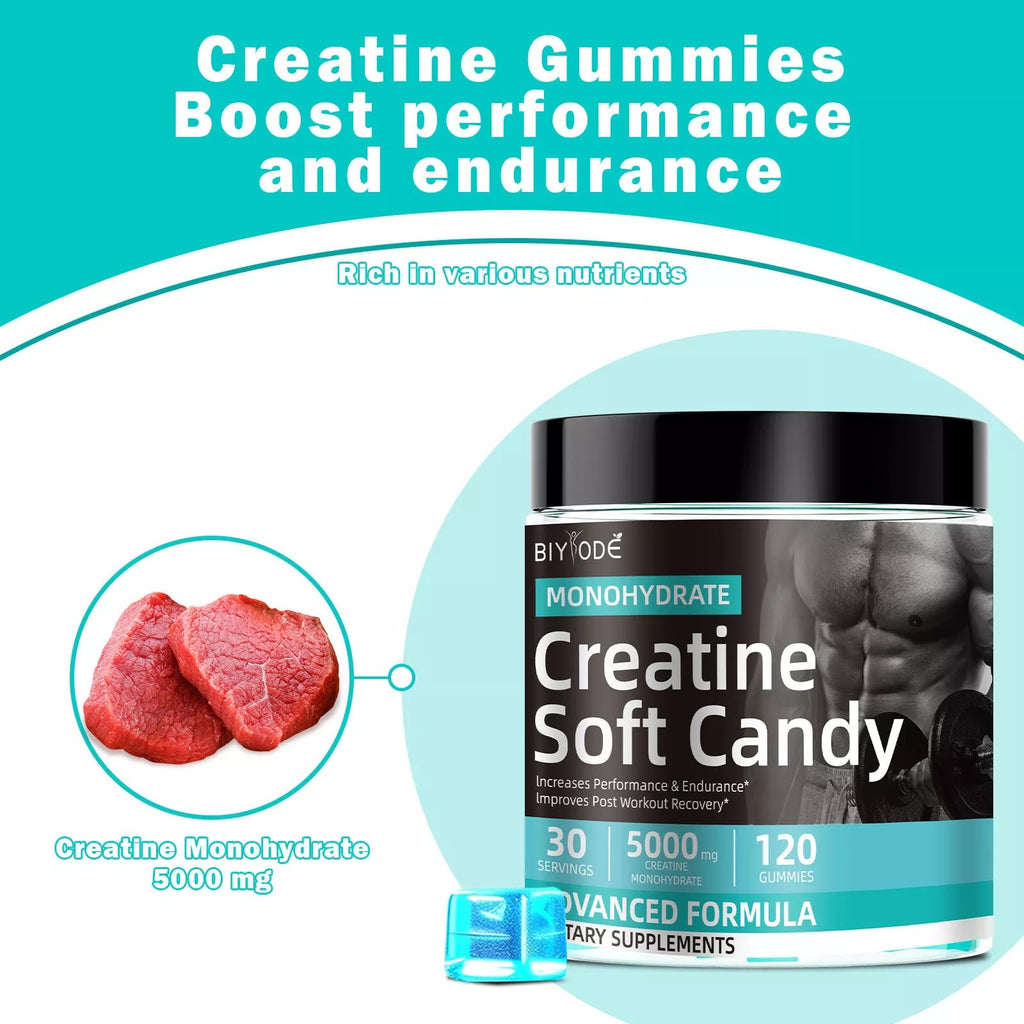 Creatine Gummies for Sports Nutrition | 120 Soft Candy for Energy Boost