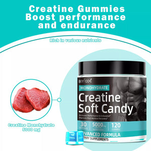 Creatine Gummies for Sports Nutrition | 120 Soft Candy for Energy Boost
