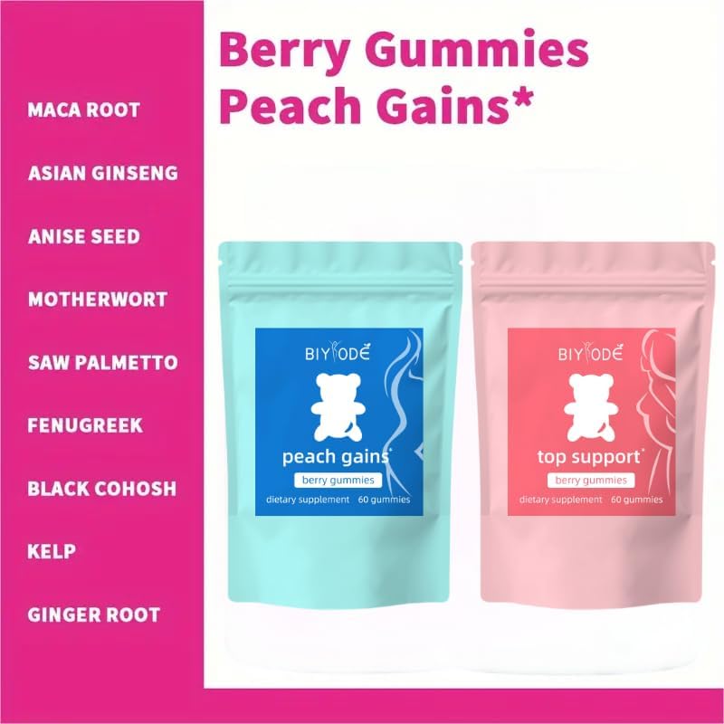 BIYODE Berry Gummies Combo Pack - Bum & Chest Support Gummies for Women, Workout Aid - Women's Support Supplement - Berry Flavored - Essential Herbs - Multivitamins Dietary Fitness, 120 Gummies