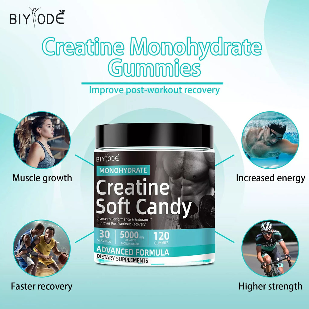 Creatine Gummies for Sports Nutrition | 120 Soft Candy for Energy Boost