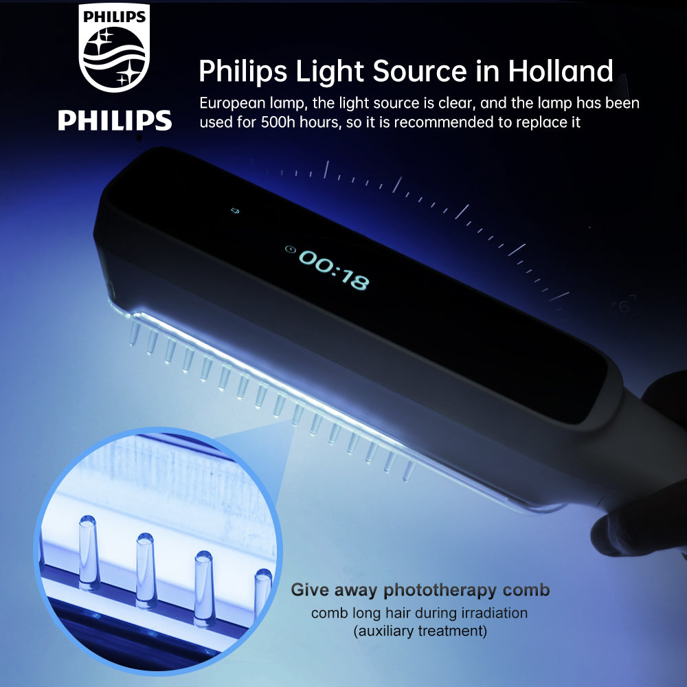 Professional 311nm Narrow Band UVB Phototherapy Lamp for Home Use – BU-10 with Philips Lamp, Dual Time/Dose Mode & Scalp Comb