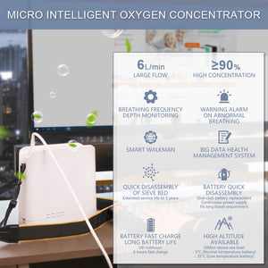 1.8kg 6L Portable Medical Grade Oxygen Concentrator With Detachable Battery and Sieve Bed